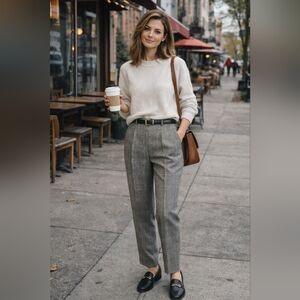 Vintage Merino Wool Plaid Pleated Trousers High Waist Academia Pants 10